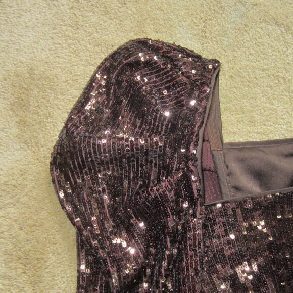 NWT JONATHAN SIMKHAI Size 2 Sable Sequined Square Neck Puff Sleeve Top - Picture 4 of 11